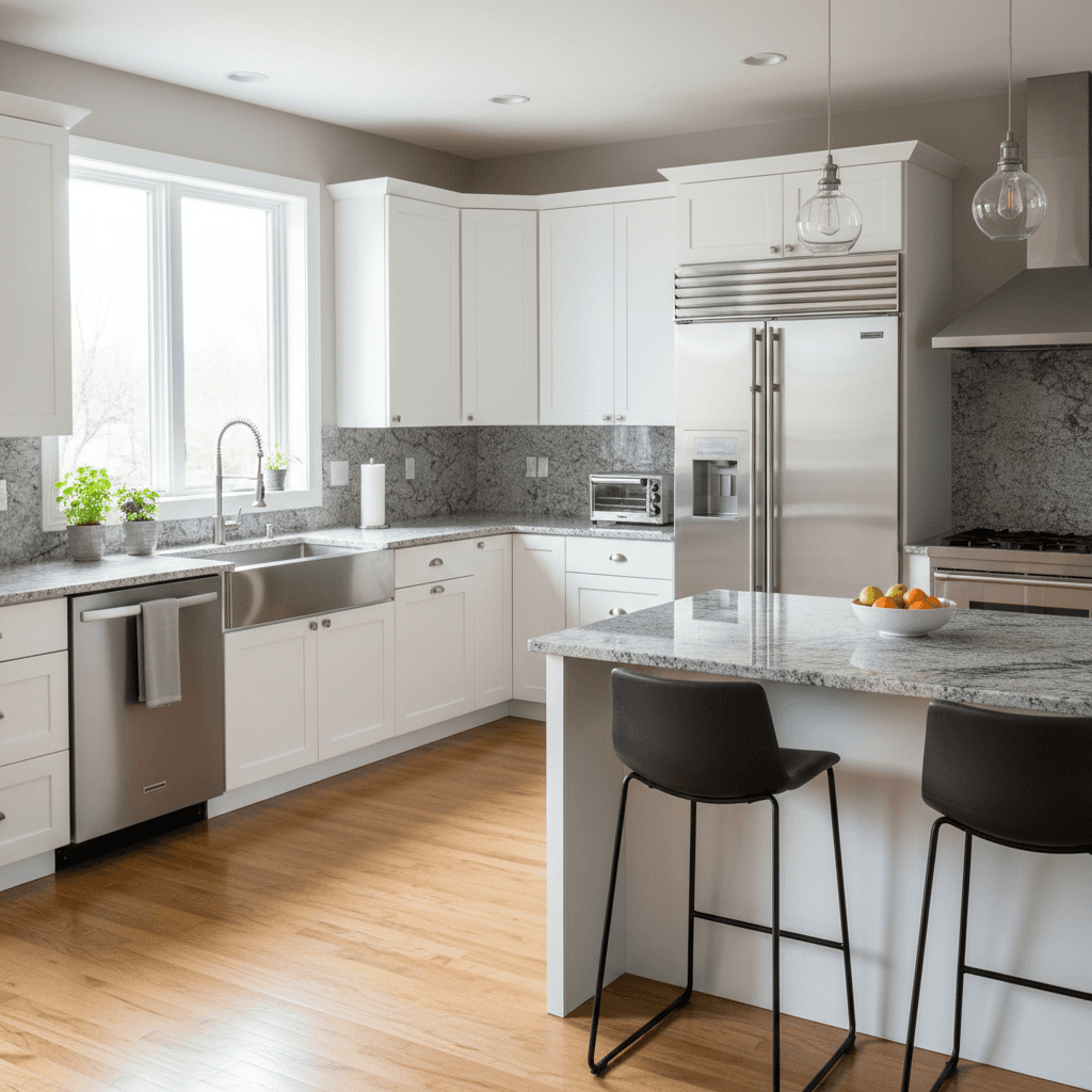 Modern kitchen with updated cabinets and countertops