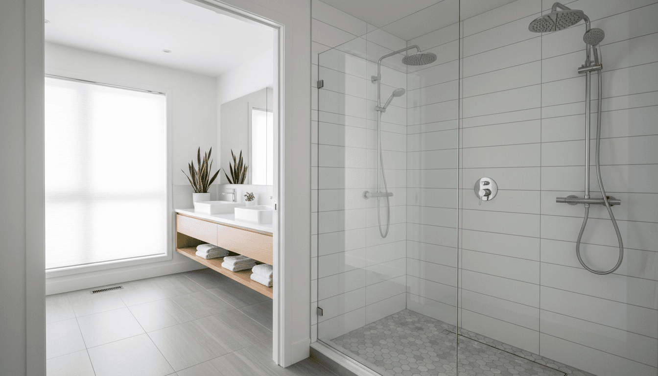Bathroom renovation with tile shower and vanity