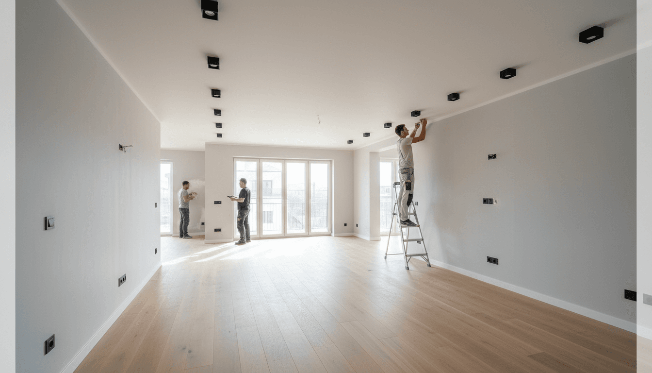 Skilled construction workers remodeling residential home interior