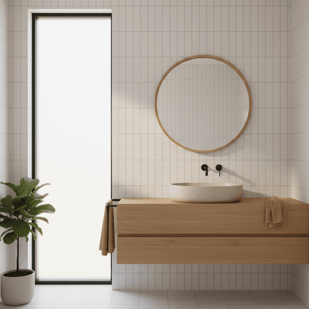 Updated bathroom with modern fixtures and tile work